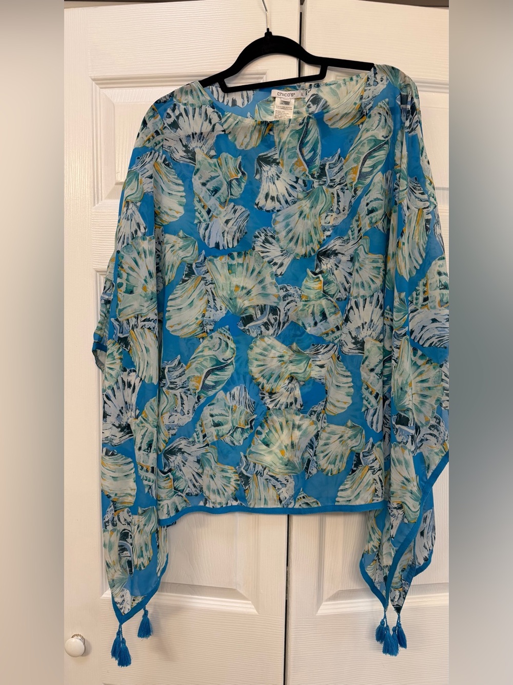 Chico's Turquoise Blue Shell-Print Sheer Blouse